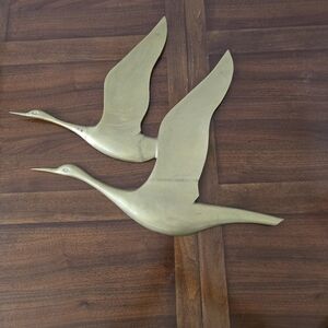 Vintage Flying Geese Ducks  Musketeers Wall Art MCM Decor Solid‎ Brass Birds